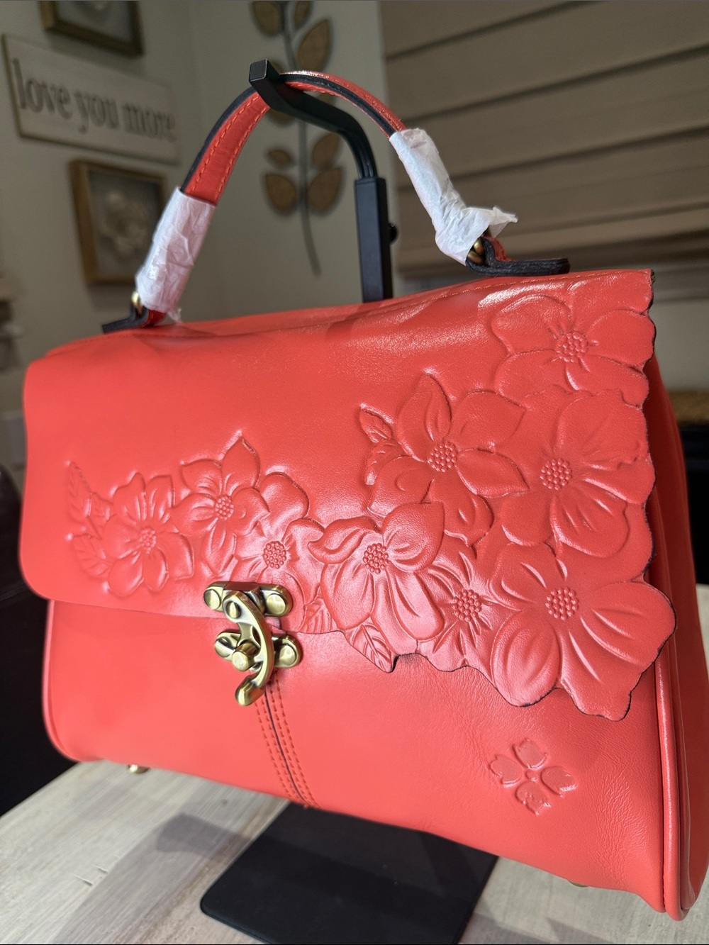 Patricia Nash Yoeky Top Coral Floral Embossed Satchel
